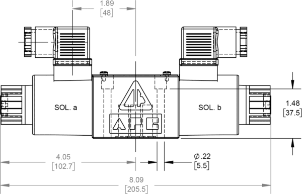 A drawing of the front view of an air flow meter.