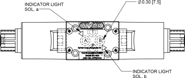 A drawing of the front view of a hyair valve.