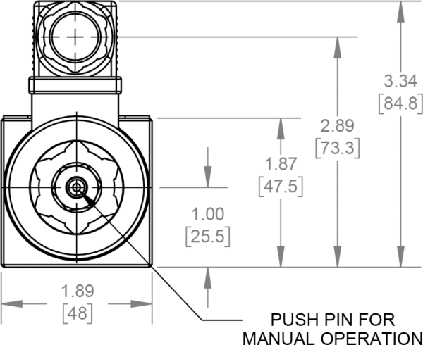 A drawing of the dimensions of a manual operation device.