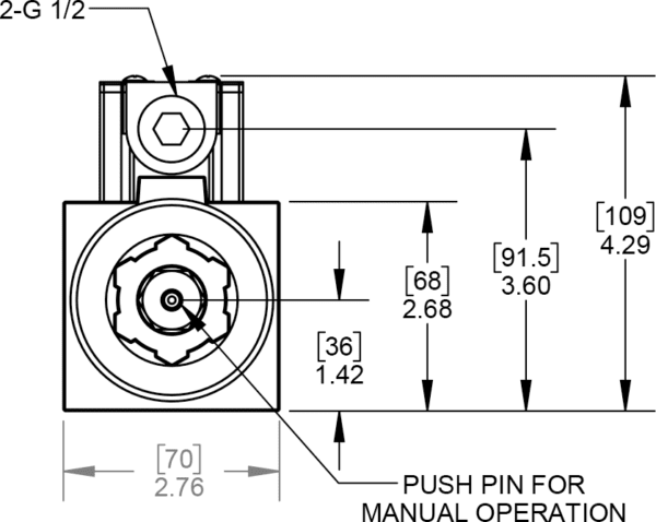 A drawing of the front view of a manual operation device.