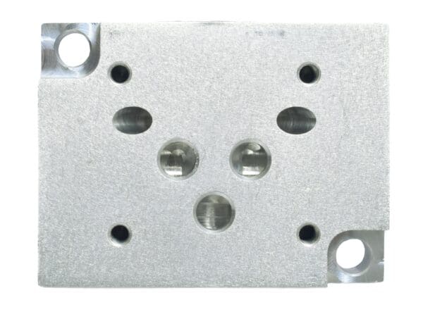 A metal plate with holes for the mounting of a camera.