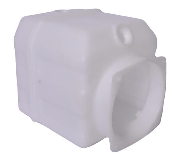 A white plastic container with a hole in the side.