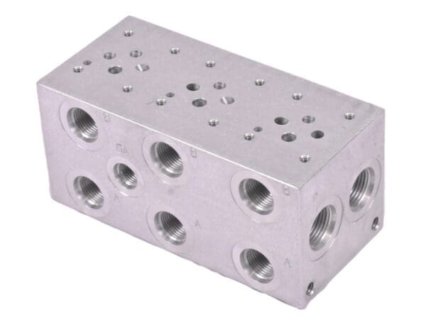 A block of metal with holes for the valves.