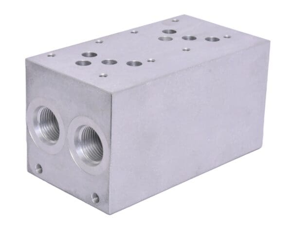 A block of aluminum with holes for the valves.