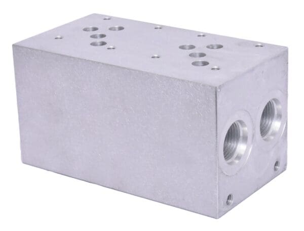 A block of metal with two holes for the valve.