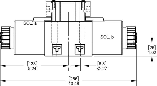 A drawing of the side view of a solenoid.