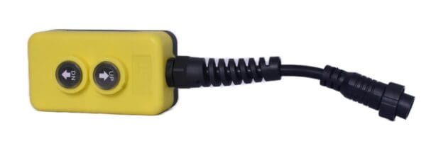 A yellow and black cable is connected to the power plug.