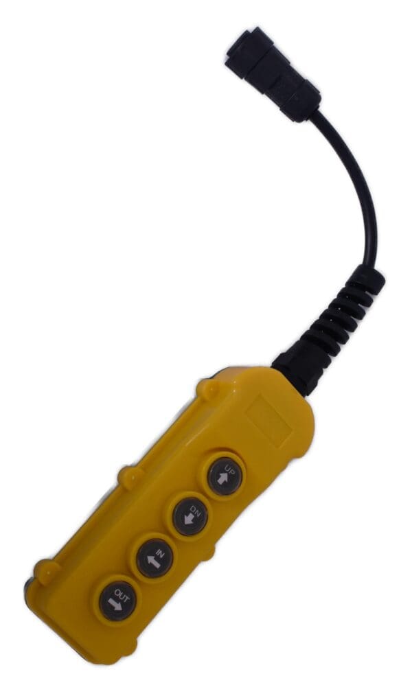 A yellow remote control is connected to the wires.