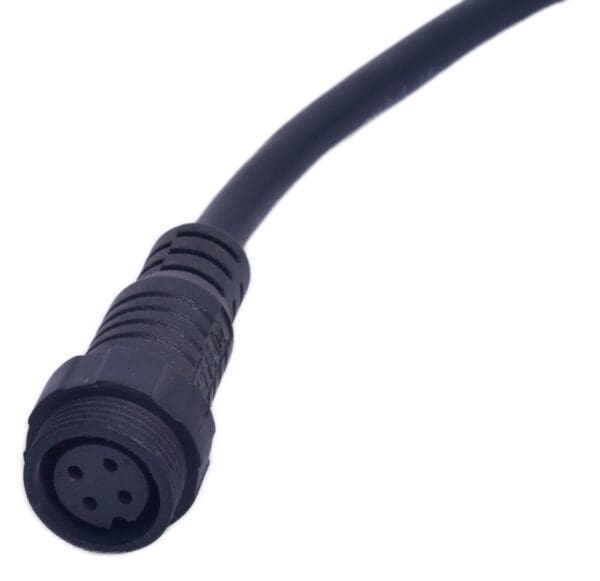 A black cable with four connectors on it.