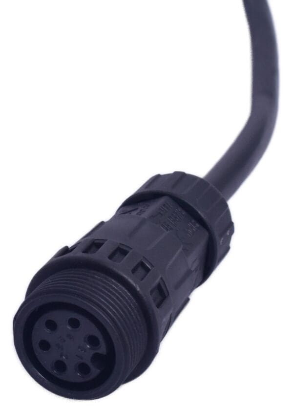 A black cable with a connector on it.