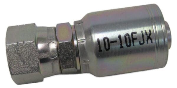 A close up of the number 1 0-1 0 0 on a silver connector.